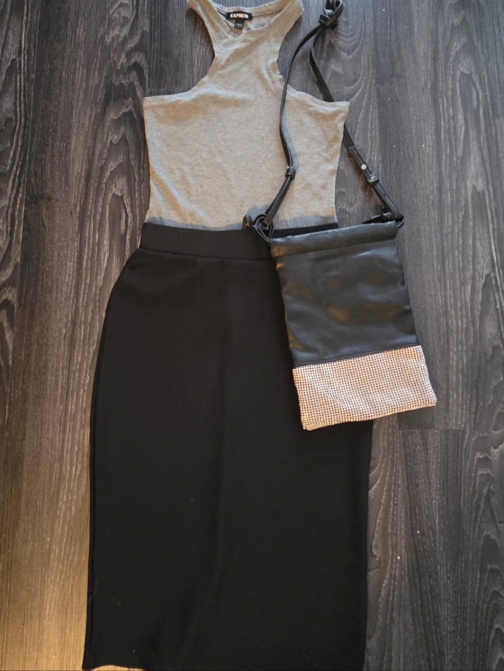Elegant Black and Crystal Crossbody Bag